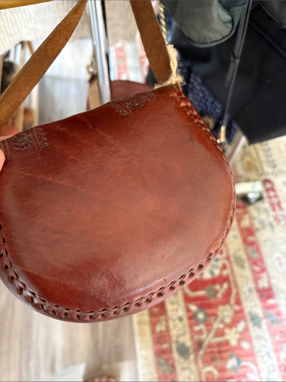 Hand-Tooled Brown Leather Crossbody Bag - Picture 7 of 7